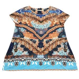 Soft Surroundings Sharron Short Sleeve Tunic Top Scallop Trim Boho Peasant Sz M